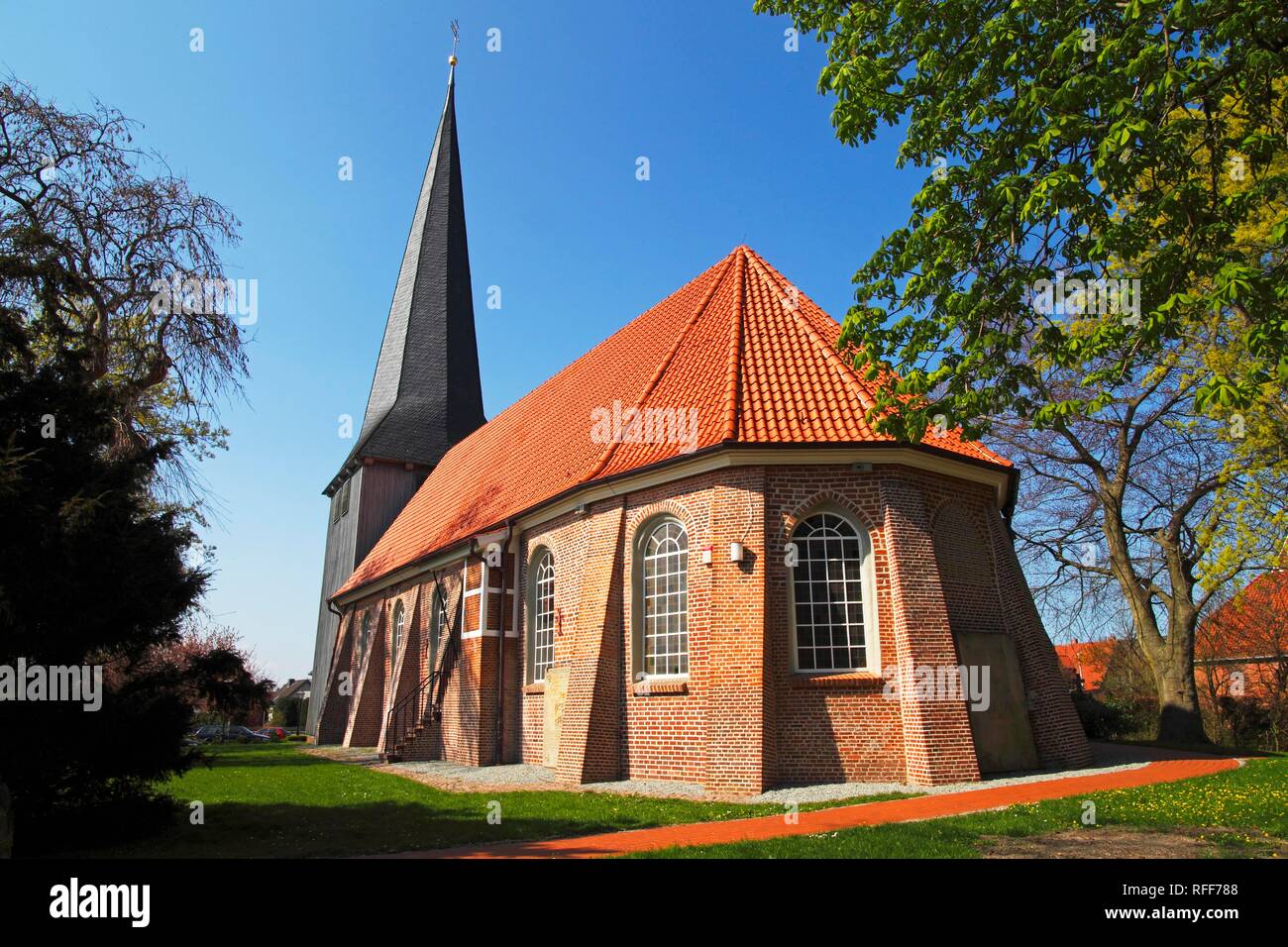 Histórico en la Iglesia de San Nikolai Jork Borstel, Comunidad, Altes Land, Stade County, Baja Sajonia, Alemania Foto de stock
