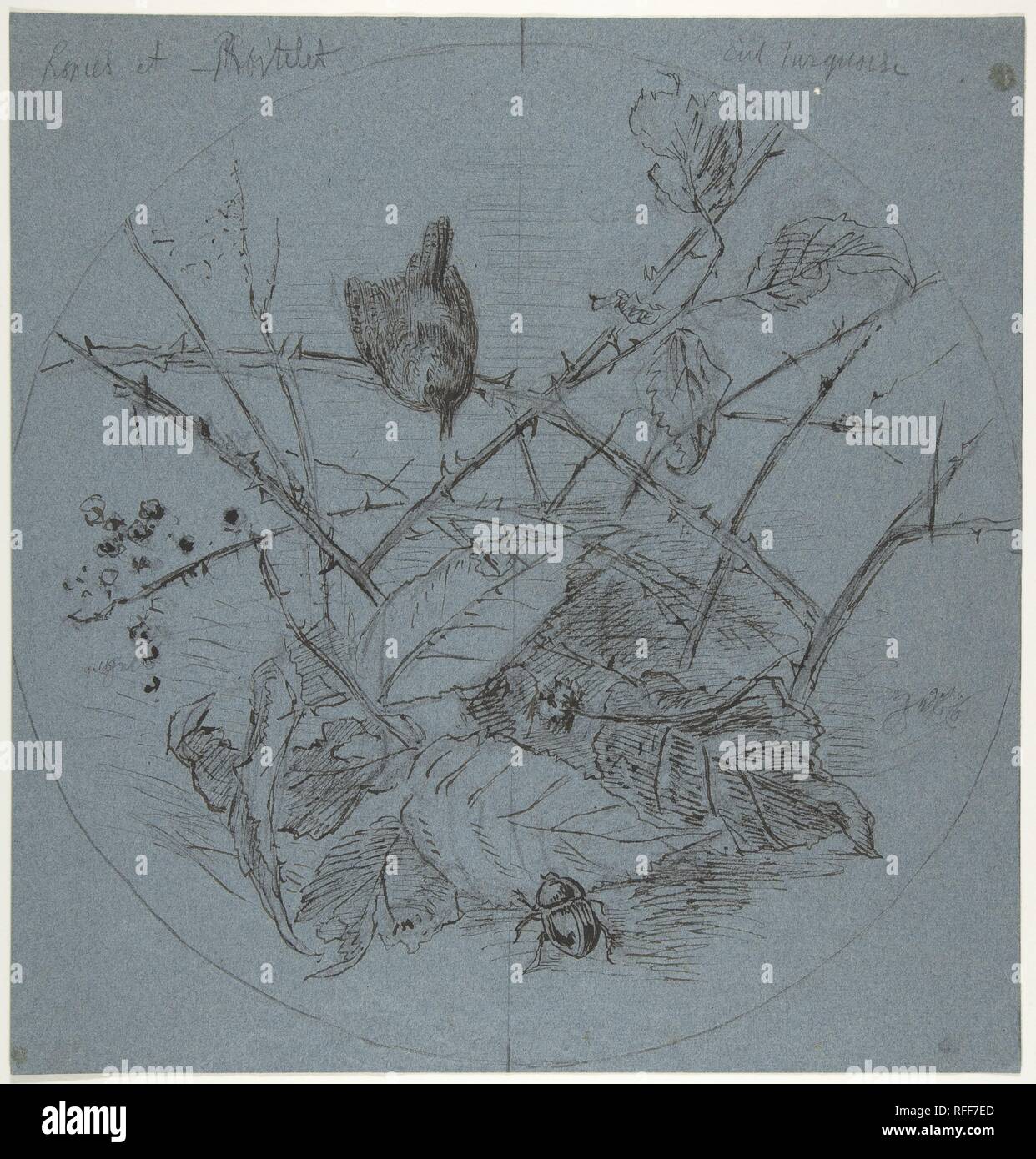 Diseño de una placa. Artista: Karl Bodmer (Suiza, 1809-1893 Riesbach Barbizon). Dimensiones: 12 1/4 x 11 3/4 pulg. (31,1 x 29,8 cm). Fecha: 1825-93. Museo: Museo Metropolitano de Arte, Nueva York, Estados Unidos. Foto de stock