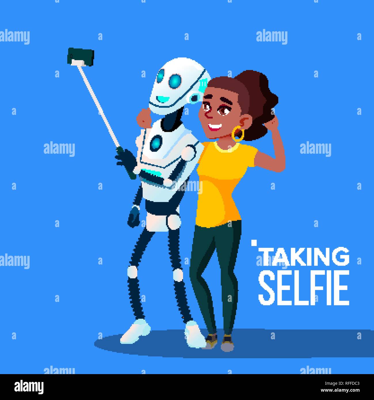 Gran universo Ritual danza Teniendo un Selfie robot con Smartphone Vector. Ilustración aislada Imagen  Vector de stock - Alamy