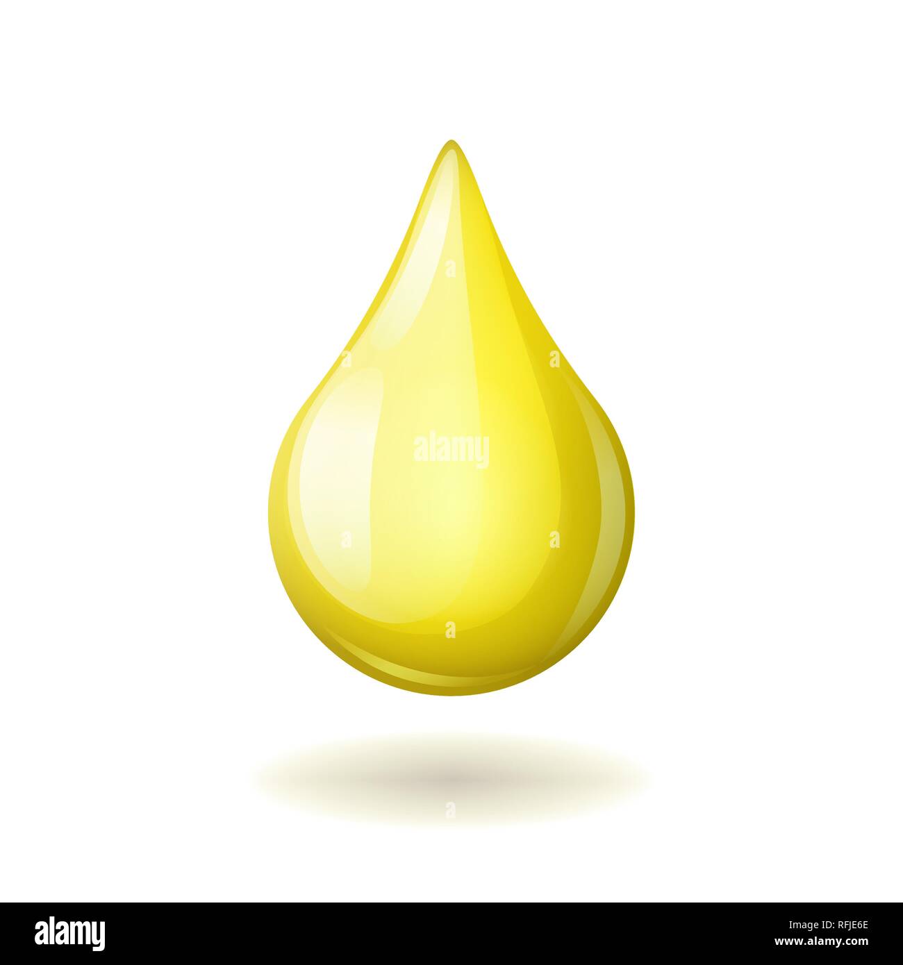 Amarillo brillante gota de aceite natural aislado sobre fondo blanco. Ilustración del Vector