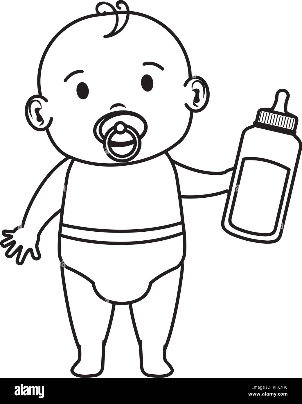 Lindo Y Little Boy Bebe Con Biberon De Leche Imagen Vector De Stock Alamy