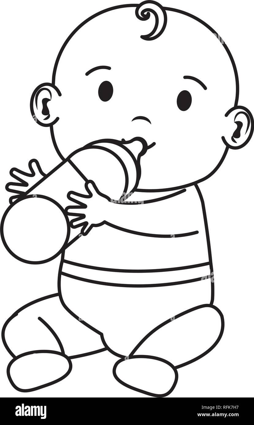 Lindo Y Little Boy Bebe Con Biberon De Leche Imagen Vector De Stock Alamy