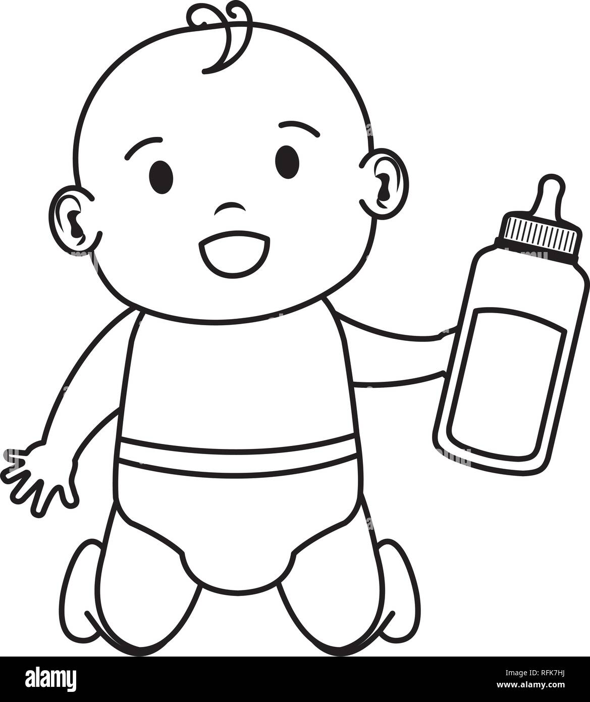 Lindo y Little Boy bebé con biberón de leche Imagen Vector de stock - Alamy
