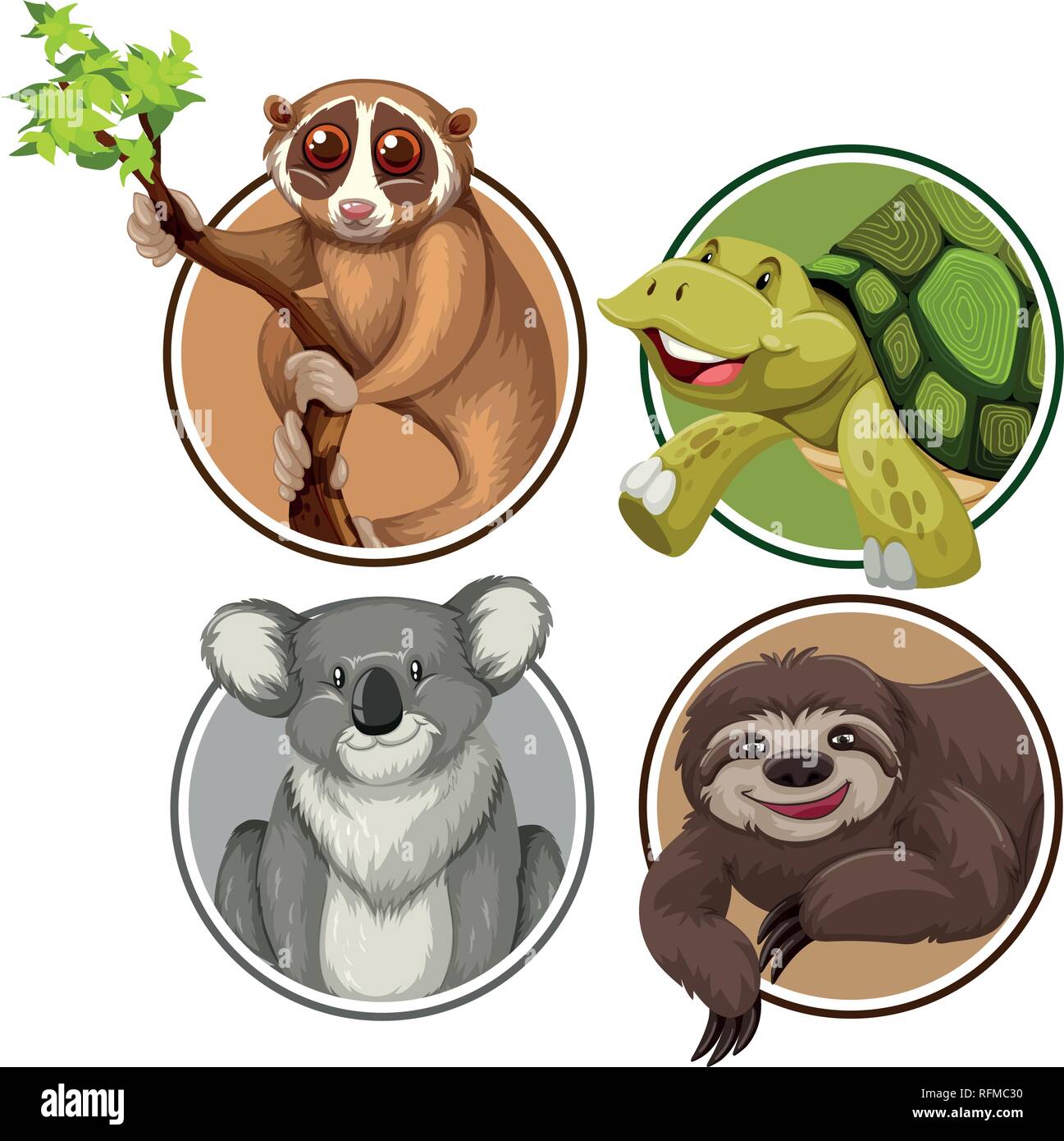 Conjunto de animales exóticos en círculo banner ilustración Ilustración del Vector