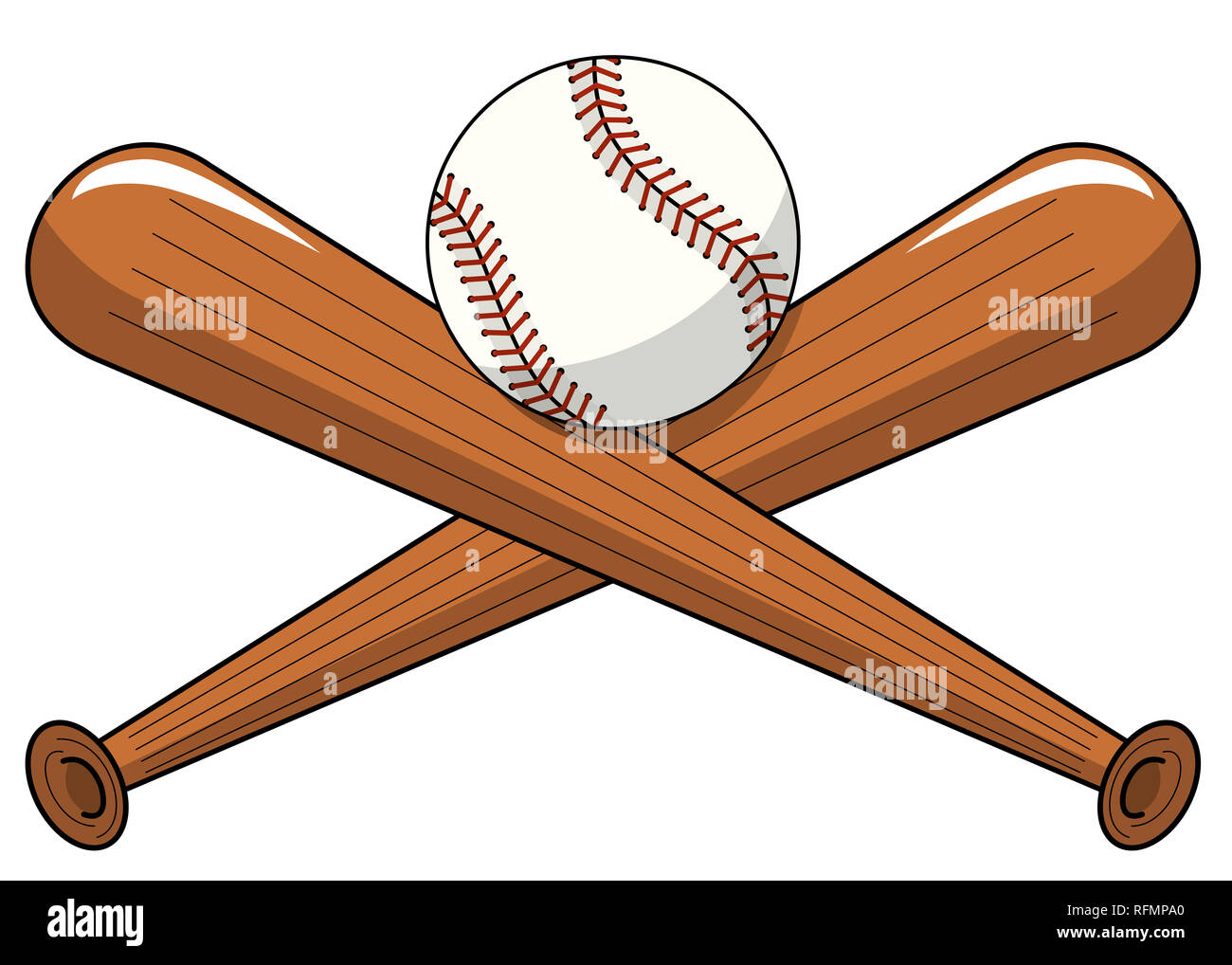 Bola de béisbol bates de madera cruzadas vector cartoon logotipo aislado en  blanco Fotografía de stock - Alamy