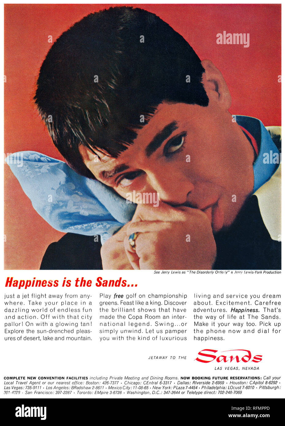 1965 EE.UU. anuncio de la Sands Hotel en Las Vegas, Nevada, con el  comediante Jerry Lewis Fotografía de stock - Alamy