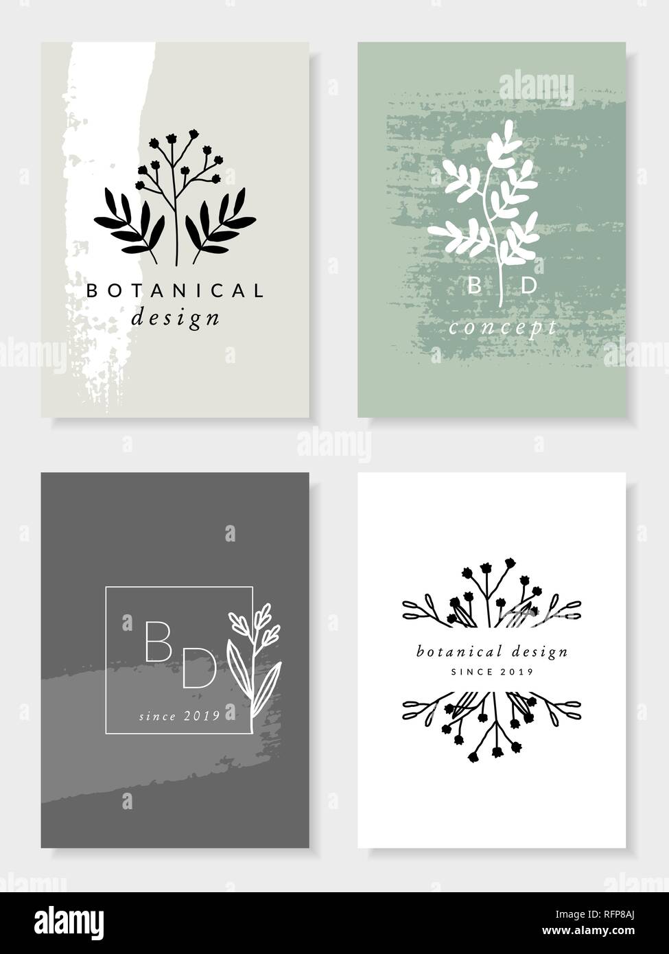 Un conjunto de cuatro botánicos modernos y elegantes diseños en color verde pastel, gris y blanco. Carácter minimalista inspirados ilustración vectorial. Perfeccionar Imagen Vector de stock - Alamy