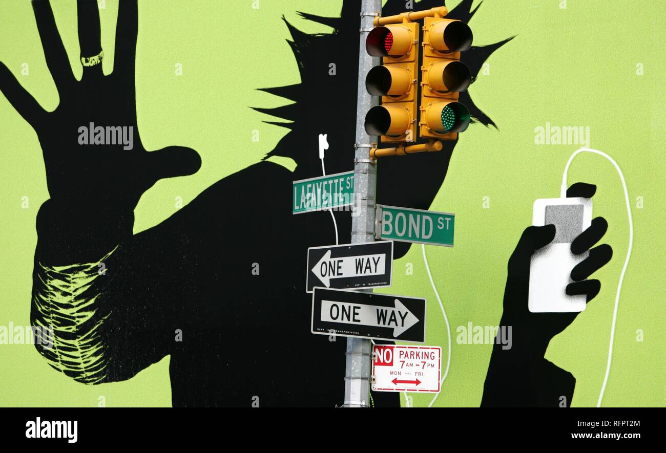 Ee.Uu., Estados Unidos de América, la ciudad de Nueva York: Ciudad amplia publicidad para Apple iPod MP3 player, vallas publicitarias. Foto de stock