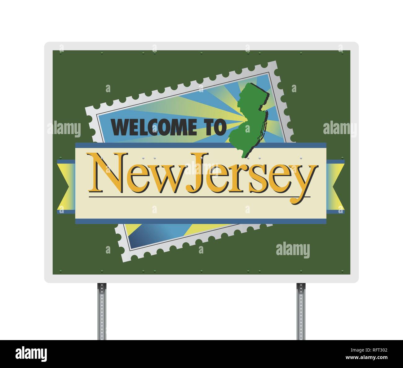 Ilustración vectorial de la bienvenida a Nueva Jersey llegada señales de carretera Ilustración del Vector