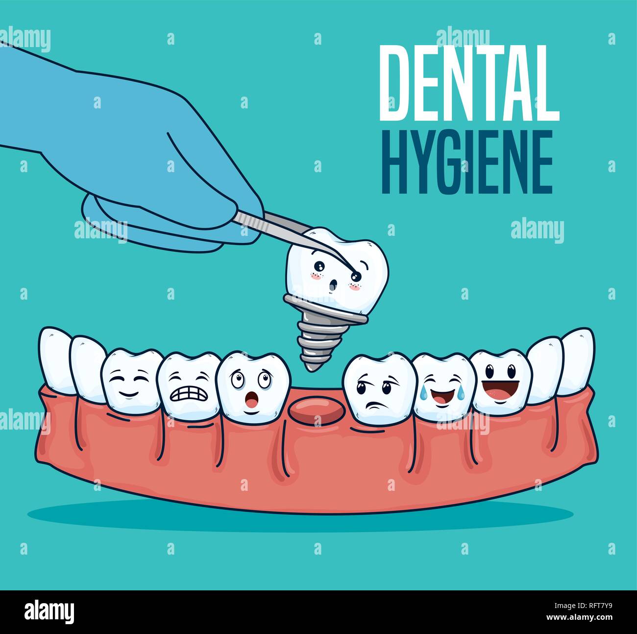 El tratamiento de dientes con prótesis dental y extractor Imagen Vector