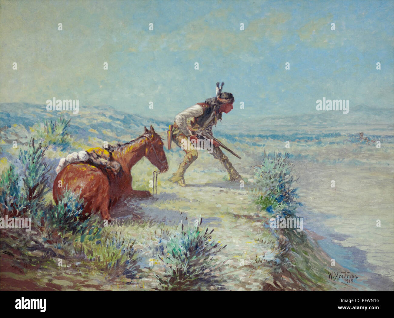 WILLIAM MEUTTMAN (1869-1948) el avance Scout (1915) - óleo sobre lienzo.jpg - RFWN16 Foto de stock