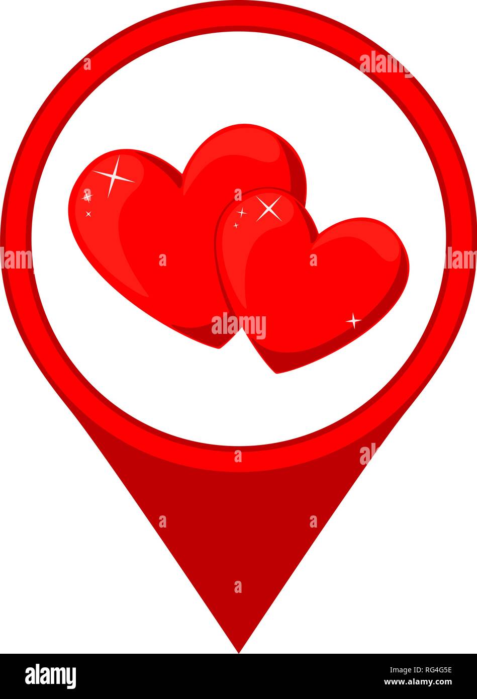 Cartoon corazón rojo pareja puntero mapa Ilustración del Vector