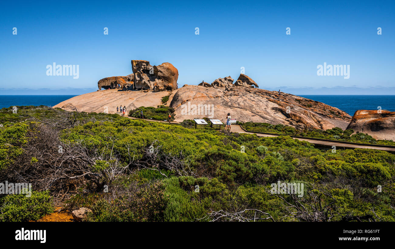 Remarkable Rocks vista panorámica sobre la isla de los canguros en Australia SA Foto de stock
