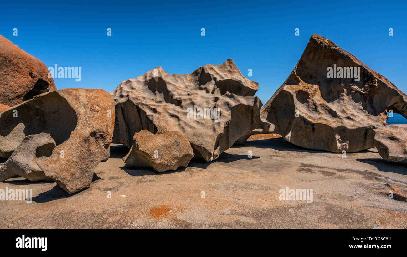 Remarkable Rocks vista cercana en la isla Canguro en Australia SA Foto de stock