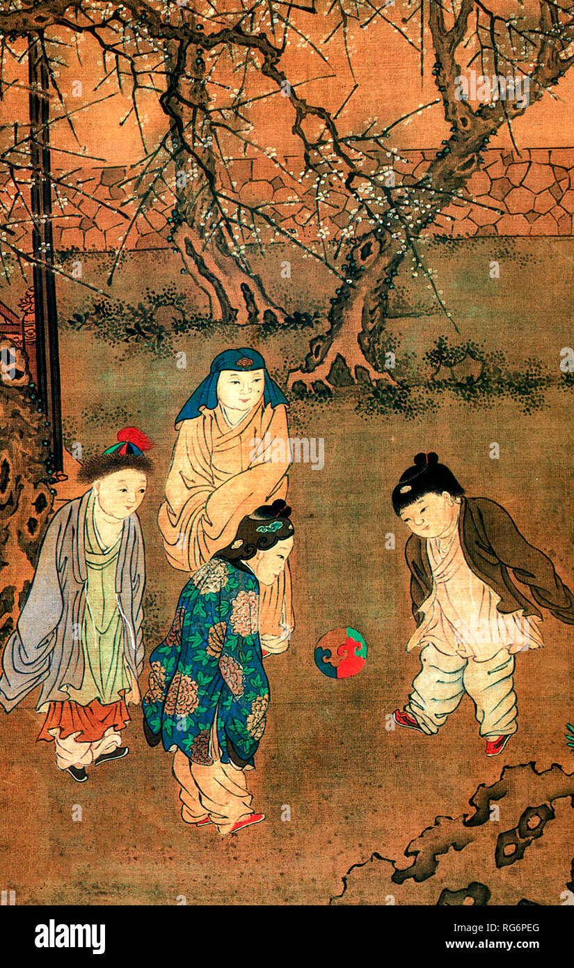 Cien niños en el largo muelle - Su Hanchen. Anuncio del siglo XII, la Dinastía Song Foto de stock