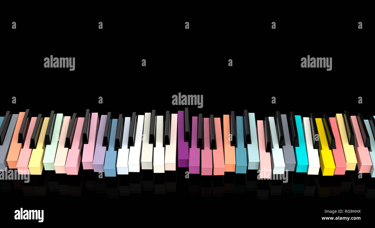 Representación 3D imagen de piano clásico teclado colorido Foto de stock