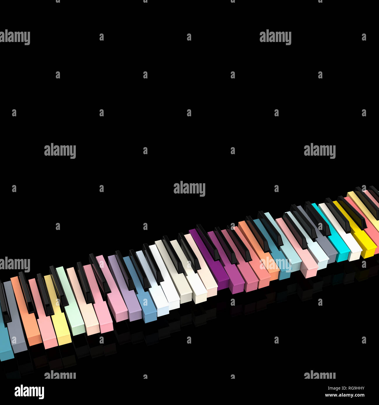 Representación 3D imagen de piano clásico teclado colorido Foto de stock