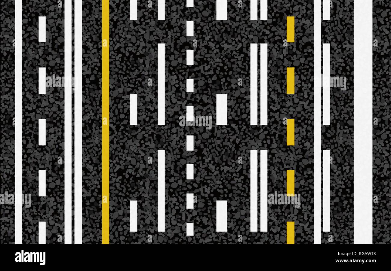 Líneas y marcas de carril en la carretera. Ilustración vectorial. La textura del asfalto. Ilustración del Vector