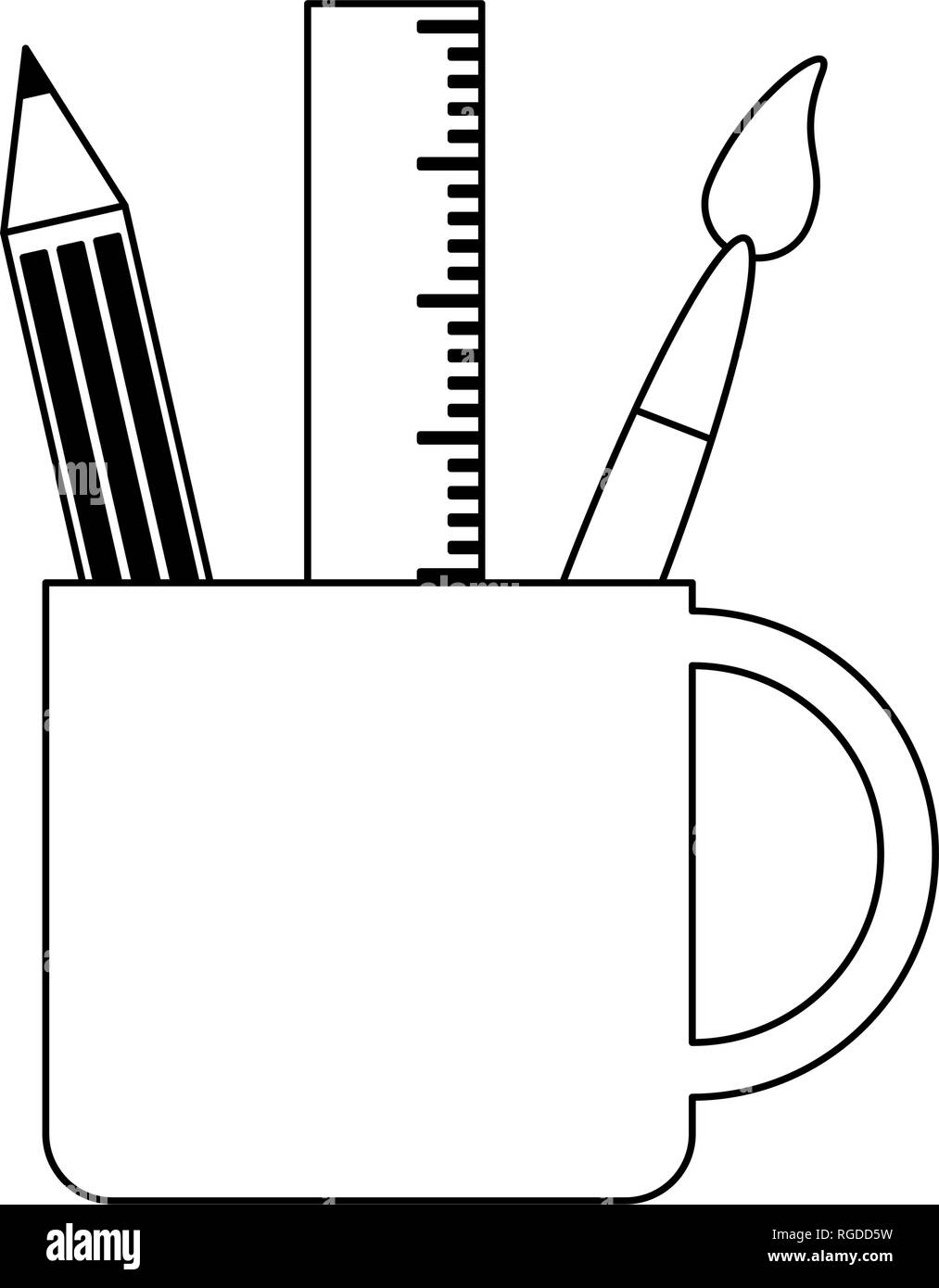 Regla Lápiz y Pincel en el vaso blanco y negro Imagen Vector de stock -  Alamy
