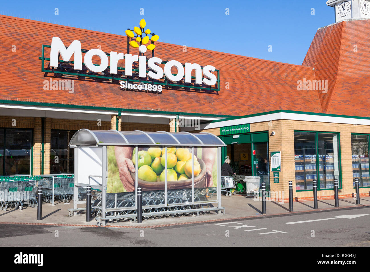 Tienda de supermercado Morrisons frente, hastings, este sussex, reino unido Foto de stock
