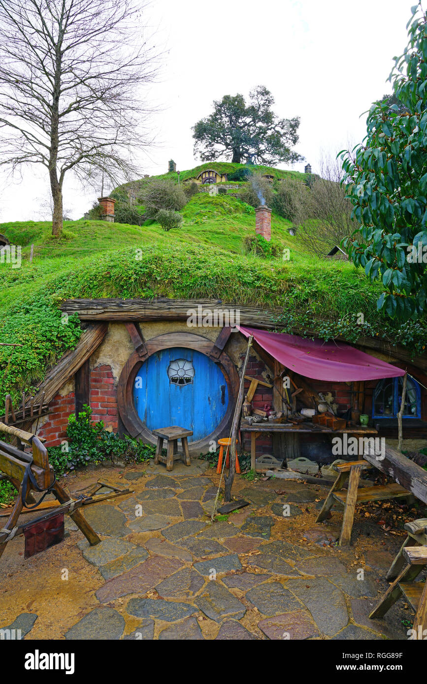 MATAMATA, NUEVA ZELANDIA - Vista de la película de Hobbiton, el Alexander Farm, donde Peter Jackson filmado varios el señor de los anillos ad Hobbit películas. Foto de stock