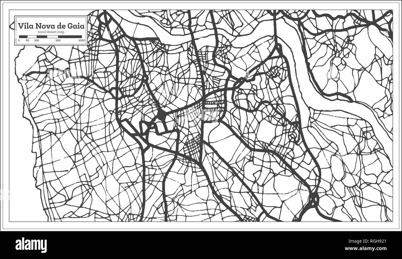 Vila Nova De Gaia Portugal Mapa De La Ciudad En Estilo Retro Mapa De Esquema Ilustración 0634