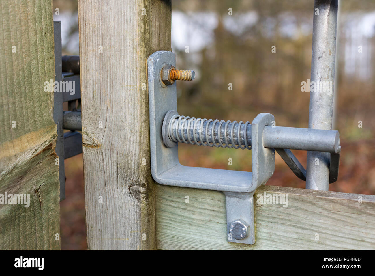 básico cuello biografía Tornillo de acero cerradura en una puerta de madera, closeup detalle  Fotografía de stock - Alamy
