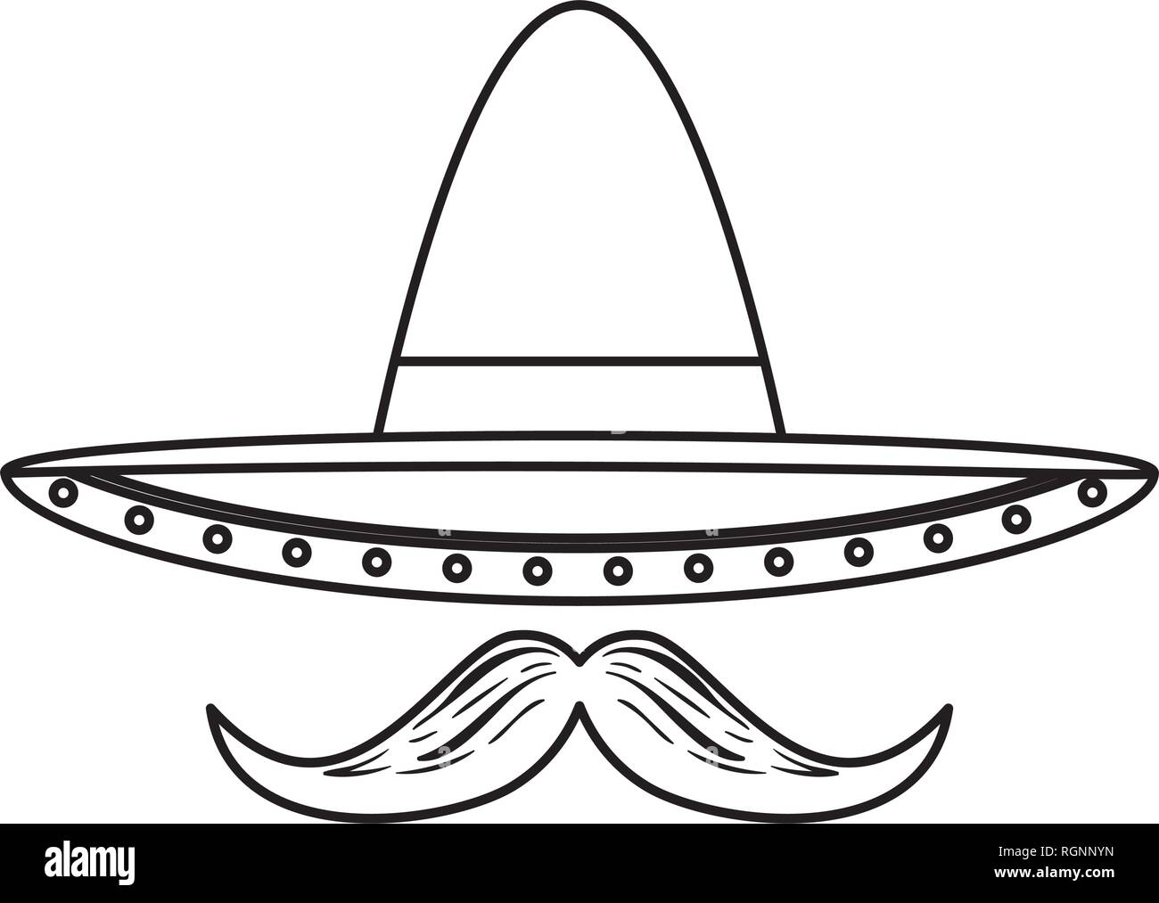 Sombrero de mariachi mexicano con bigote Imagen Vector de stock - Alamy