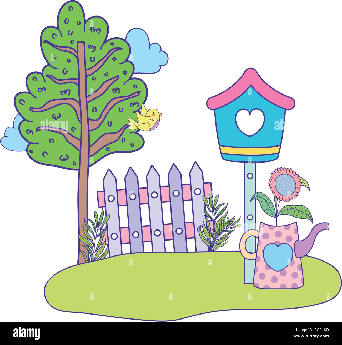 Lindo y pajaritos volando con casita para aves Imagen Vector de stock - Alamy Lindo y pajaritos volando con casita para aves Imagen Vector de stock - Alamy