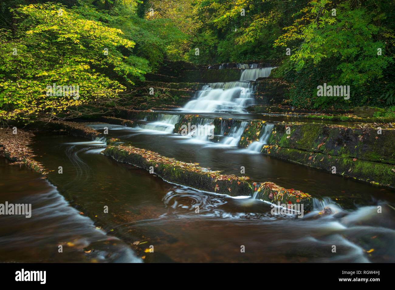 Otoño cascada en el río, Dromore Dunneill West, condado de Sligo, Irlanda. Foto de stock