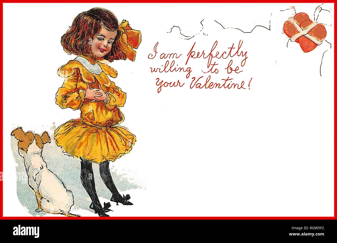 Esperando y dispuestos a ser pedido -desde un vintage Tarjeta de San Valentín Foto de stock