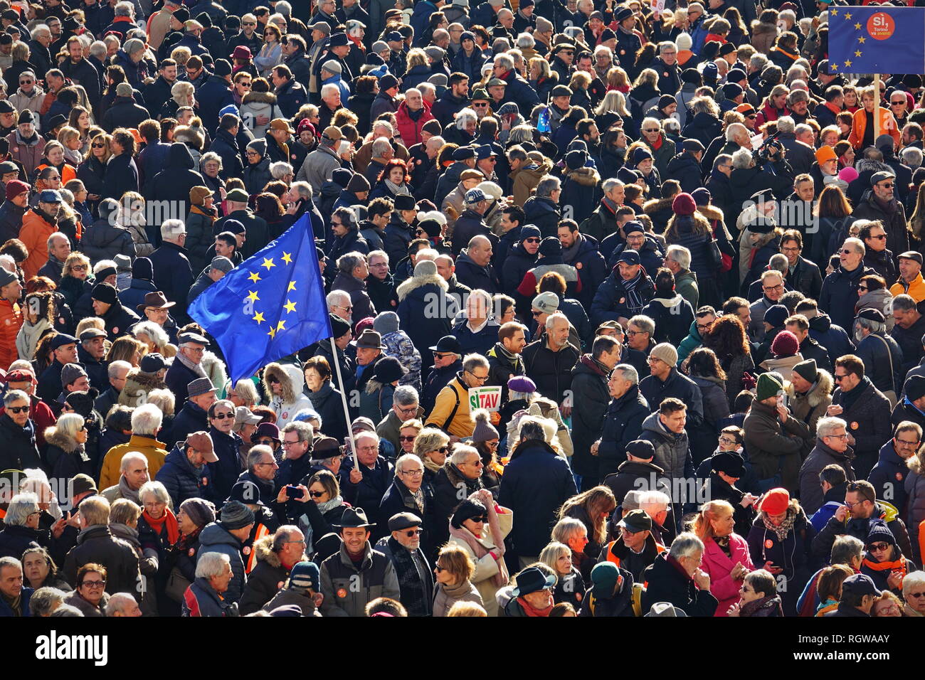 Manifestación en favor de la Unión Europea contra los movimientos nacionalistas. Turín, Italia - Enero 2019 Foto de stock