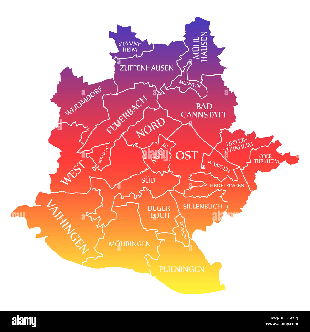 Mapa de la ciudad de Stuttgart Alemania DE etiquetados ilustración color arcoiris Foto de stock