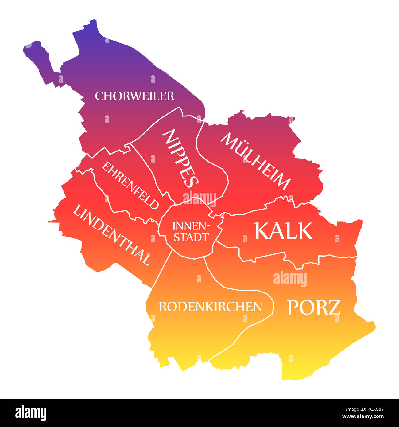 Mapa de la ciudad de Colonia Alemania DE etiquetados ilustración color  arcoiris Fotografía de stock - Alamy