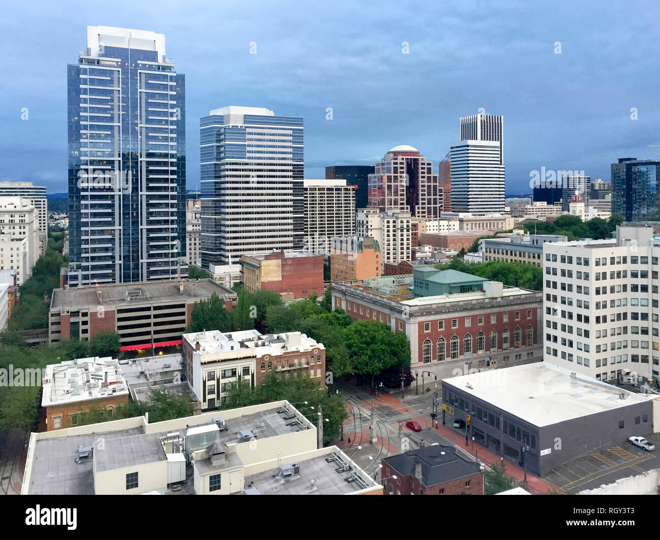 El centro de Portland, Oregón, vista aérea desde arriba Foto de stock