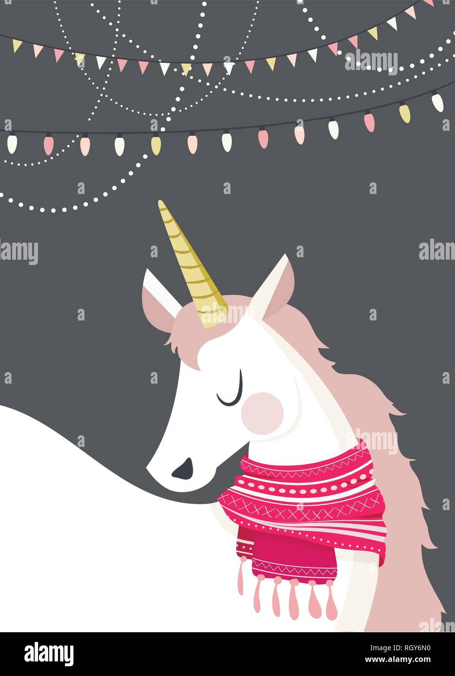 Unicornio mágico en invierno scine. Feliz Navidad y feliz año nuevo. ilustración vectorial Ilustración del Vector