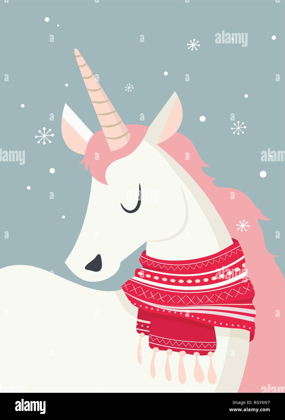 Unicornio mágico en invierno scine. Feliz Navidad y feliz año nuevo. ilustración vectorial Ilustración del Vector