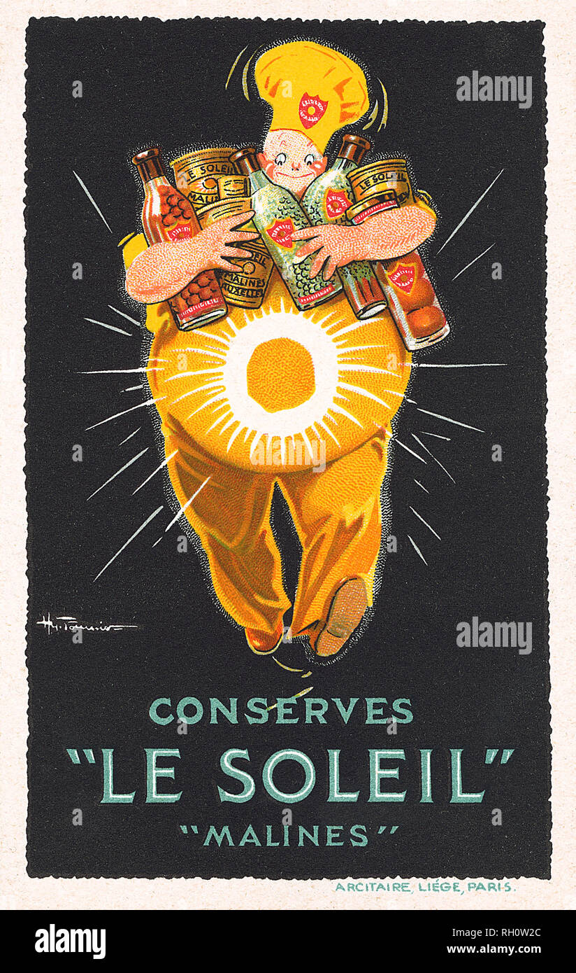Publicidad francesa postal para que Le Soleil conservas. Foto de stock