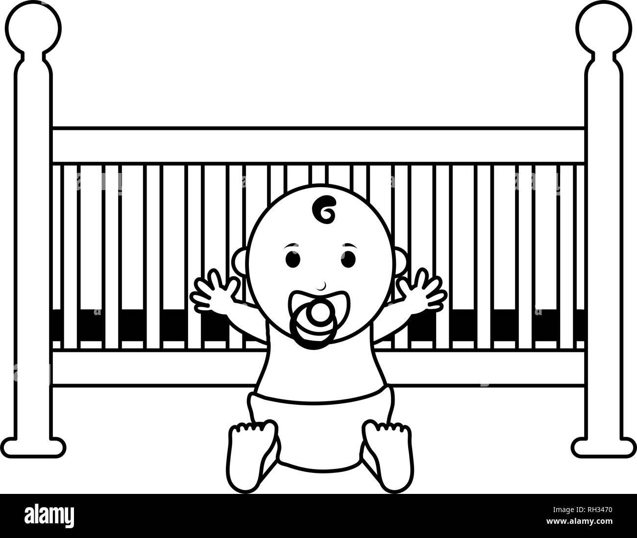 Bebe Cuna De Madera En Blanco Y Negro Imagen Vector De Stock Alamy