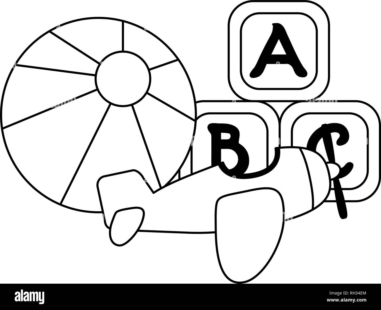 Bebé juguetes caricaturas en blanco y negro Imagen Vector de stock - Alamy