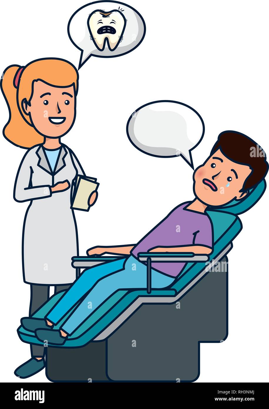 Mujer dentista con paciente en el procedimiento Imagen Vector de stock -  Alamy