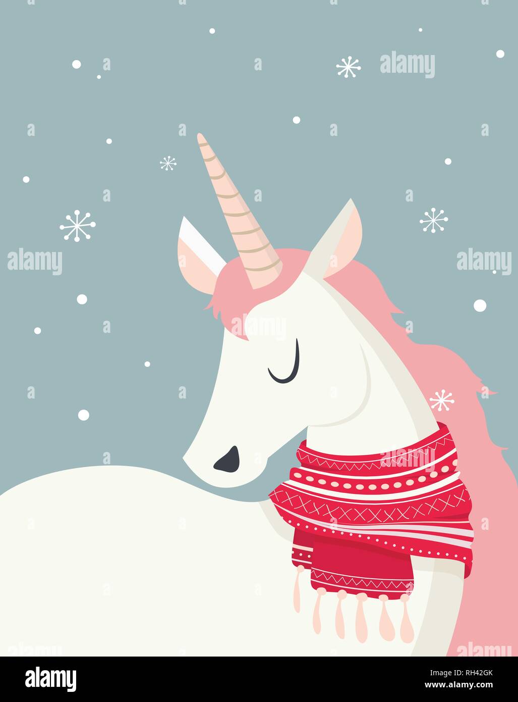 Unicornio mágico en invierno scine. Feliz Navidad y feliz año nuevo. ilustración vectorial Ilustración del Vector