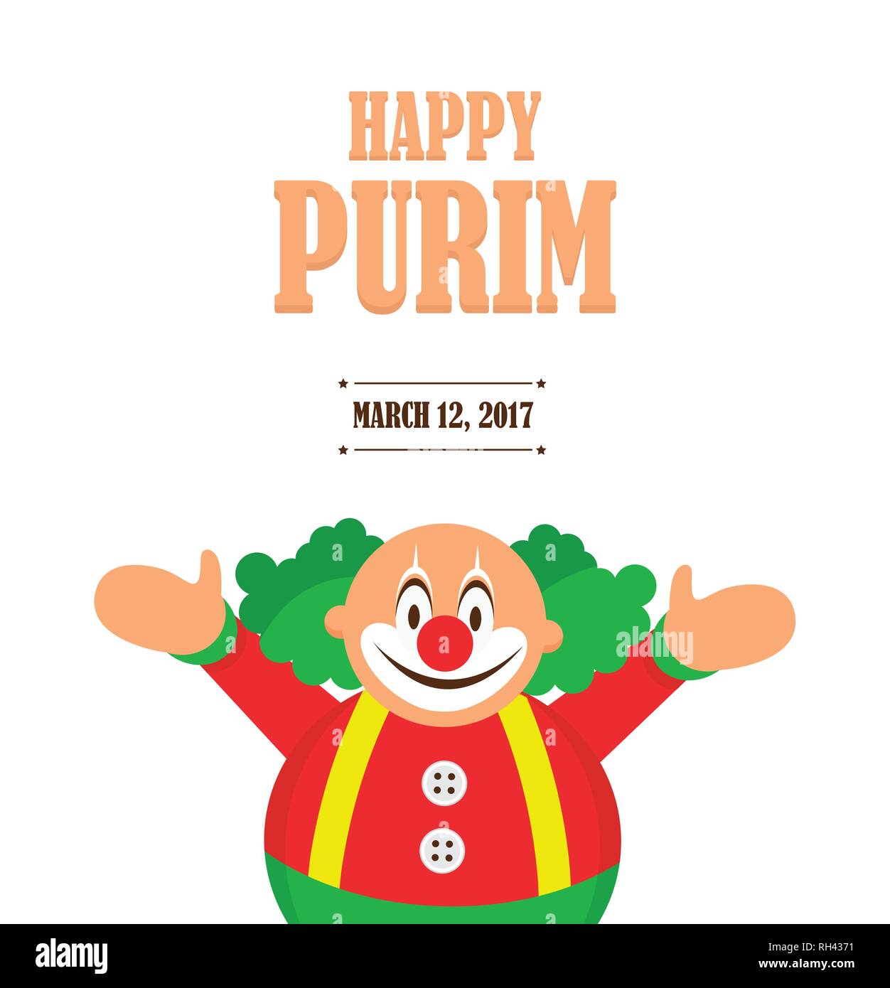 Feliz Purim, fiesta judía. ilustración vectorial de un payaso feliz