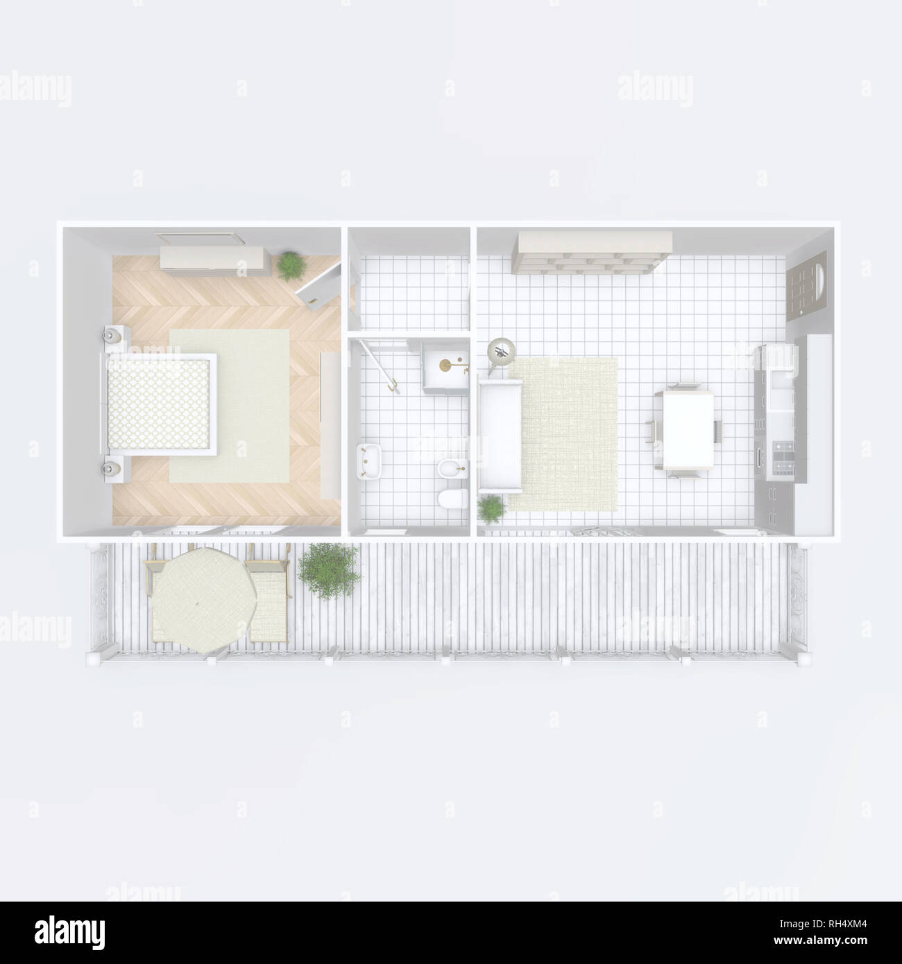 Ilustración interior 3D rendering de home apartamento amueblado Foto de stock