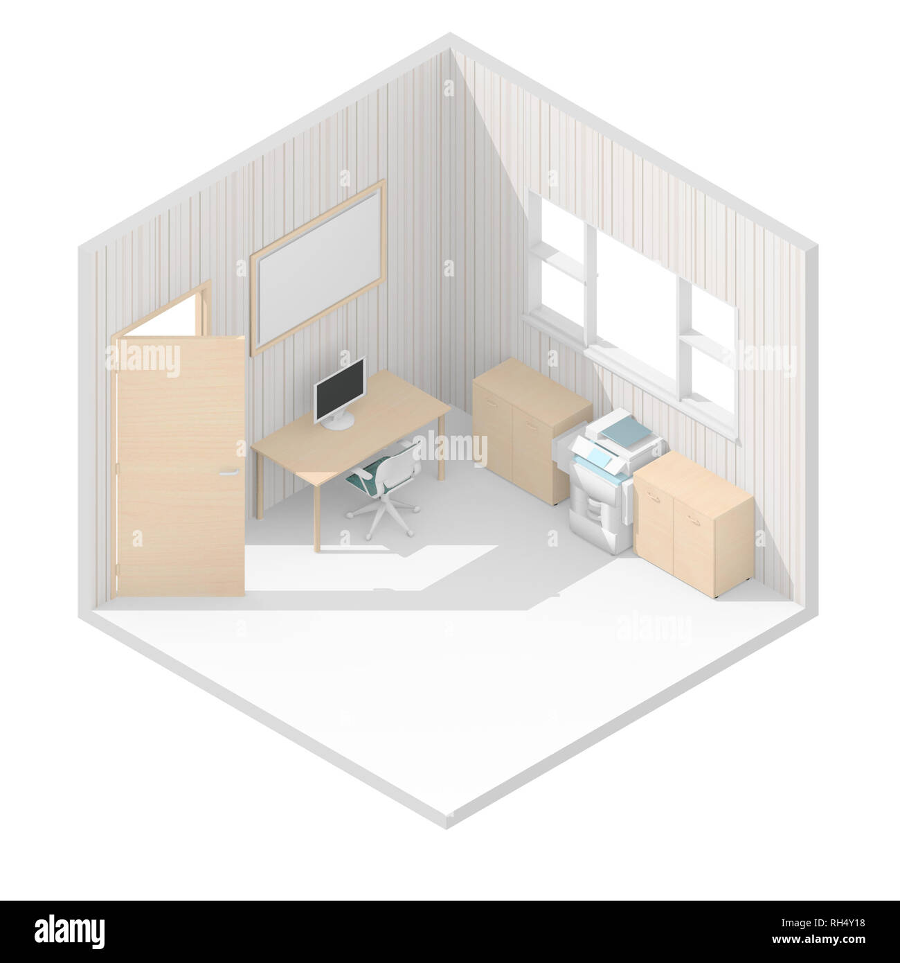 Representación 3D isométrico ilustración de oficina muebles marrón Foto de stock