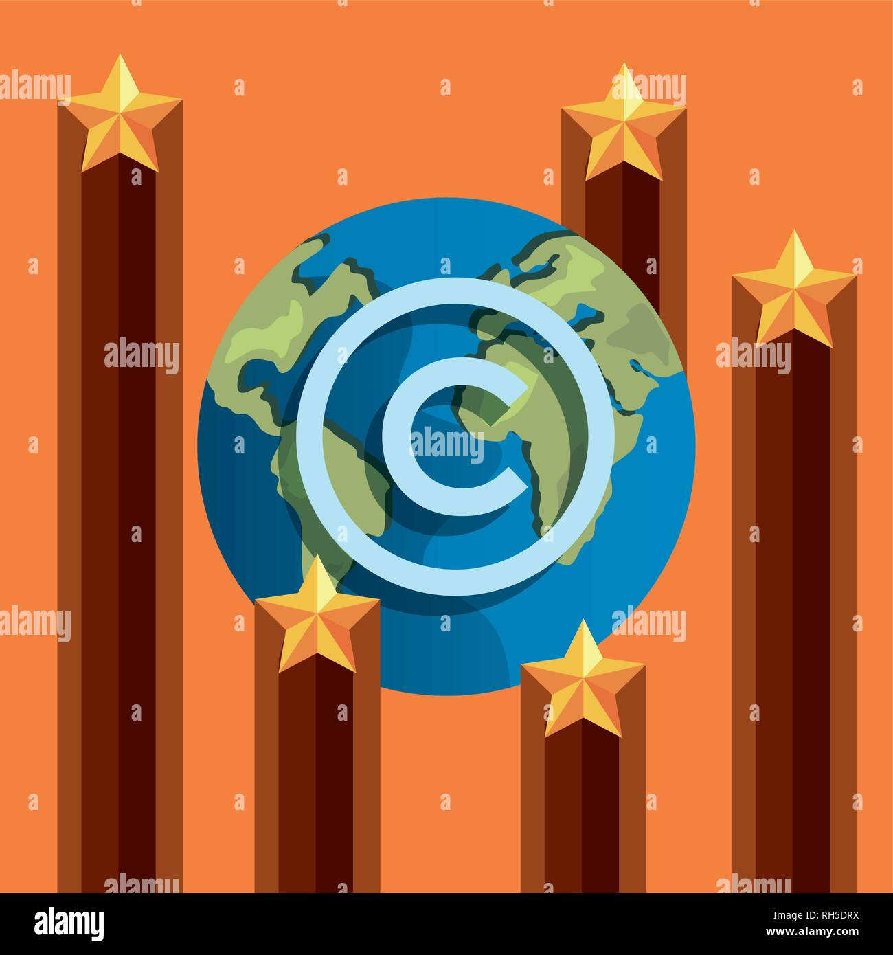 Signo de estrellas mundiales de protección de copyright intelectual ilustración vectorial Ilustración del Vector