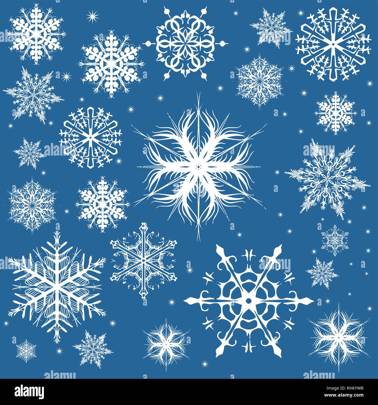 Icono de vector de copo de nieve conjunto de fondo de color azul. Copo