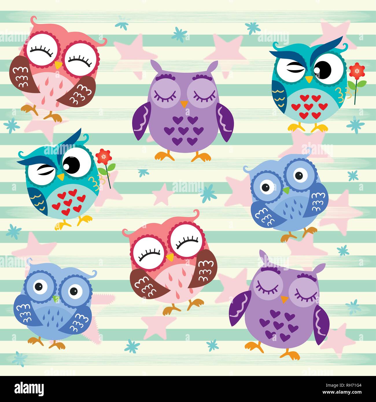 Gracioso de Búhos. Personaje de dibujos animados de estrellas y rayas aislado sobre fondo verde. Ilustración Amor en el aire, el día de San Valentín Imagen Vector de stock - Alamy Gracioso de Búhos. Personaje de dibujos animados de estrellas y rayas aislado sobre fondo verde. Ilustración Amor en el aire, el día de San Valentín Imagen Vector de stock - Alamy