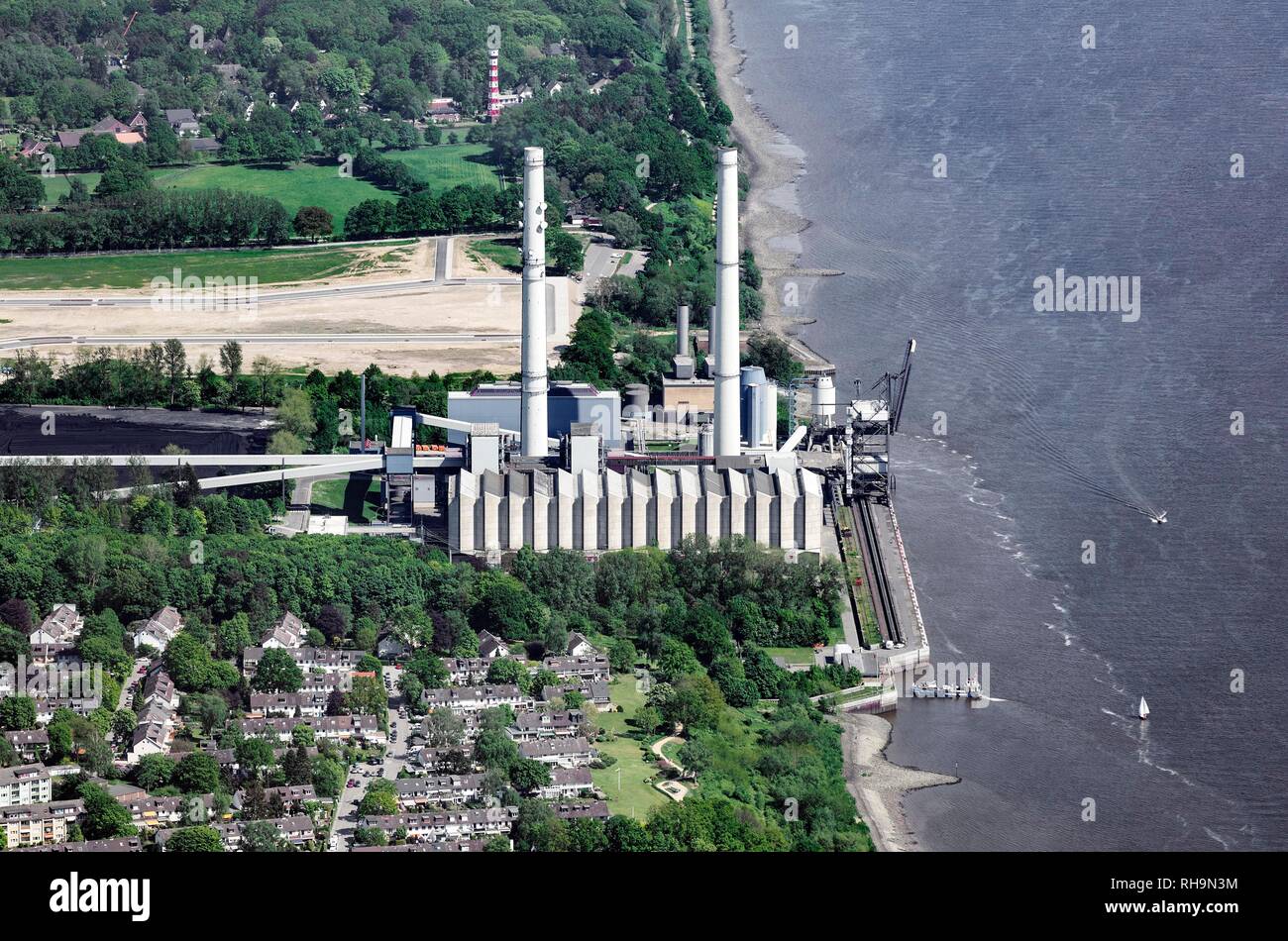 Vista aérea, Wedel central de carbón, Schleswig-Holstein, Alemania Foto de stock