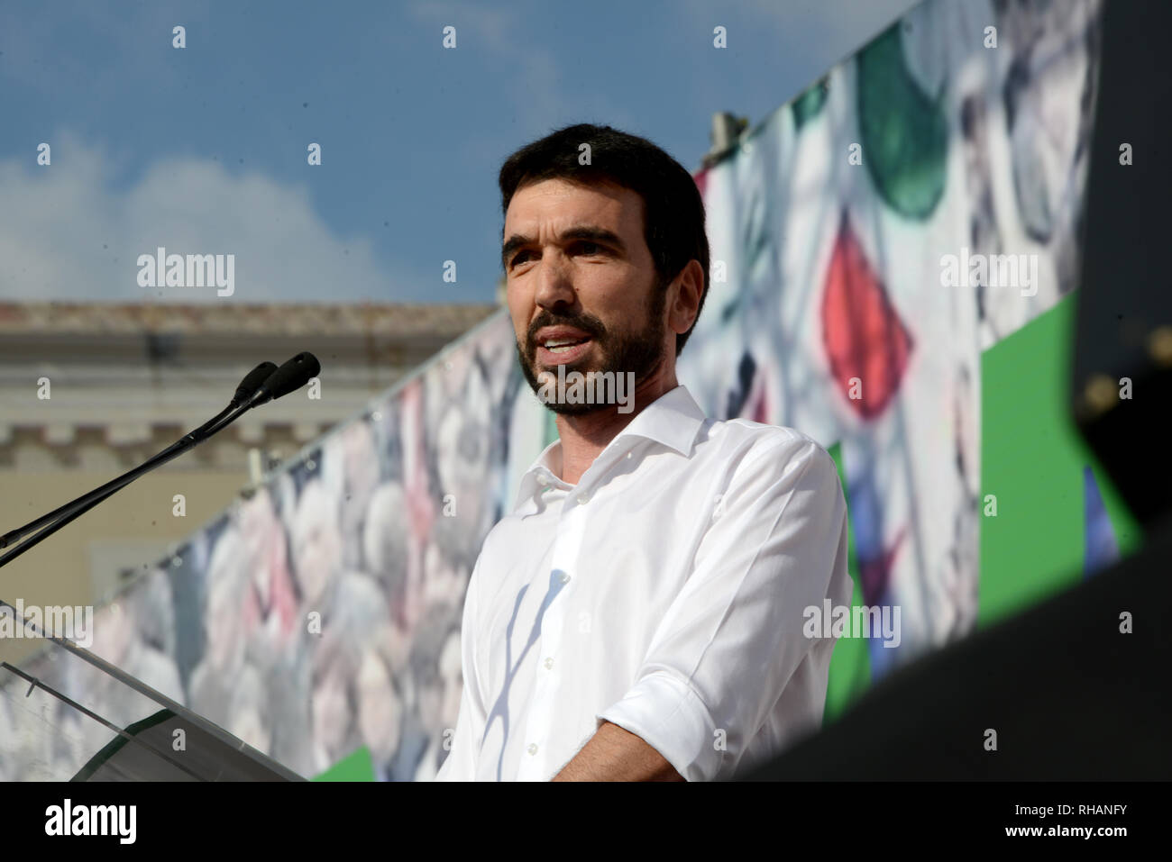 Roma - Septiembre 30, 2018: El exponente del partido democrático italiano Maurizio Martina, durante el evento "Per un'Italia che non ha paura". Foto de stock